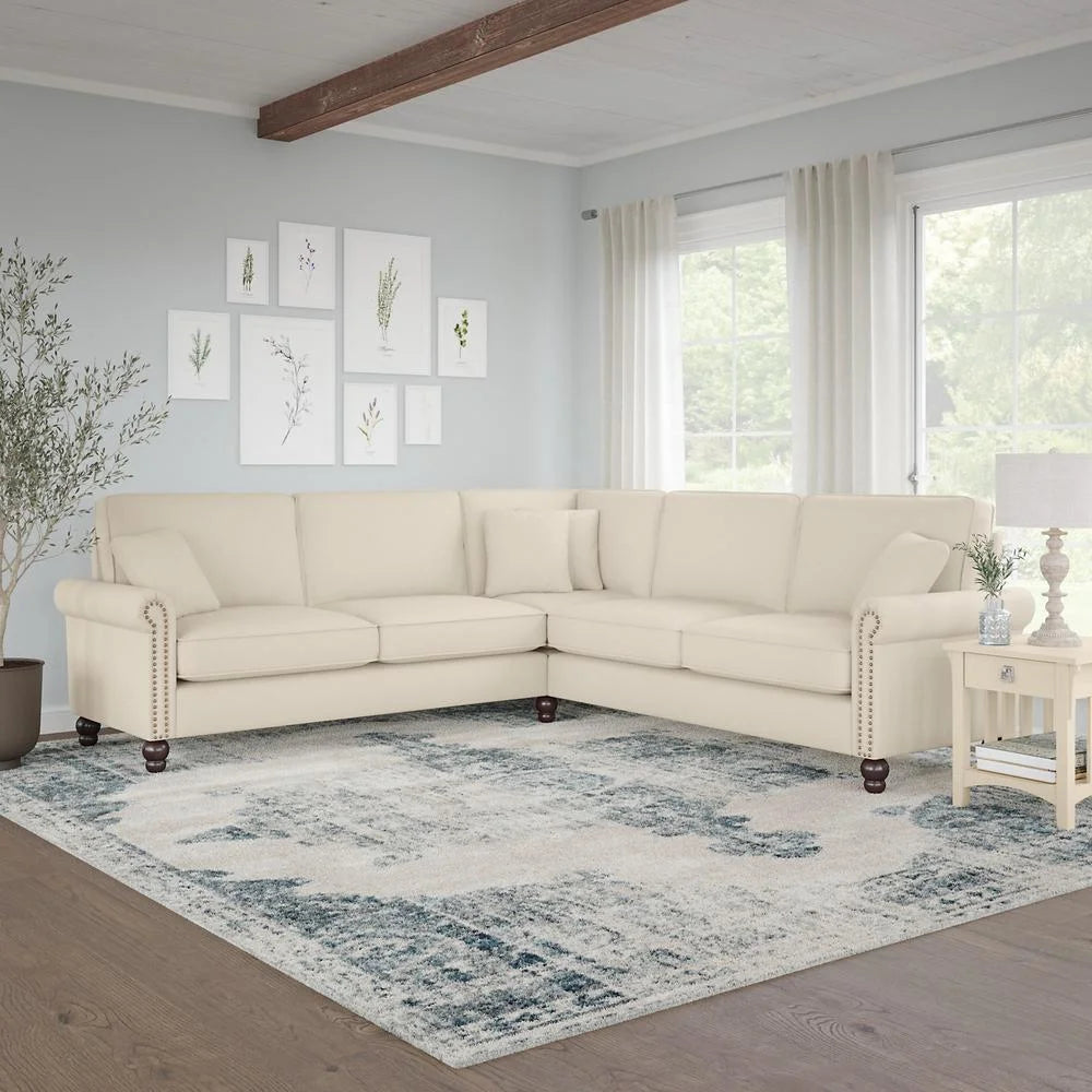 Cream Herringbone L Shaped Sectional Couch L875