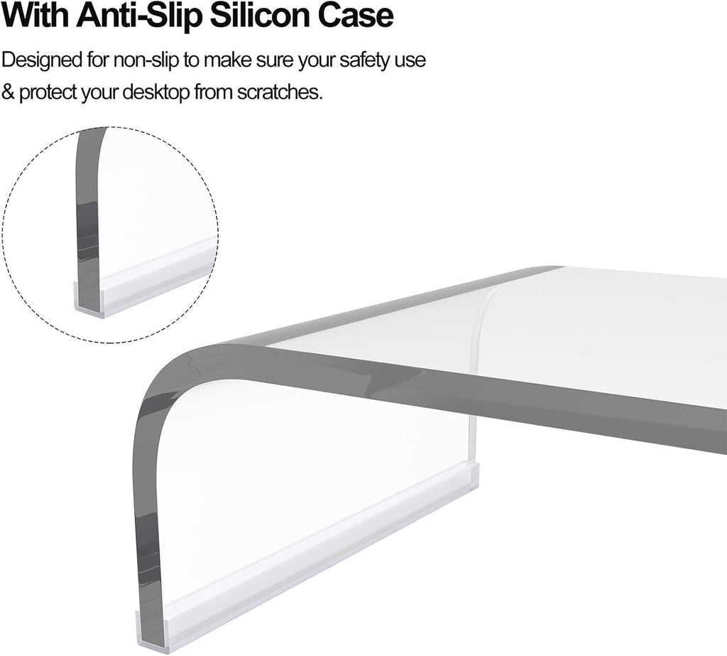 Acrylic Transparent Corner Computer Monitor Stand Riser 2 Pack 20” and 15” DIY Desktop Stand Riser Organizer with Anti-Slip Case C448