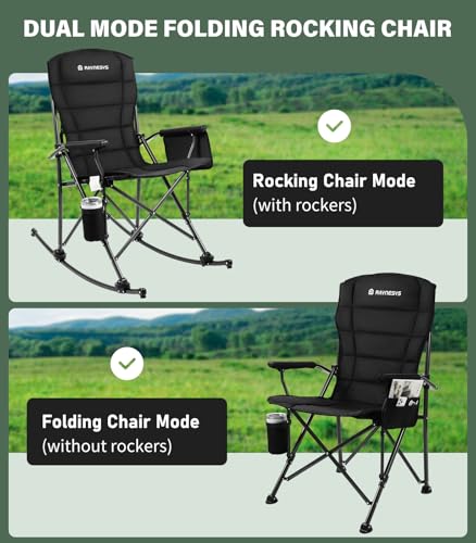Folding Rocking Chair with Cup Holder & Side Pocket, Black T580428
