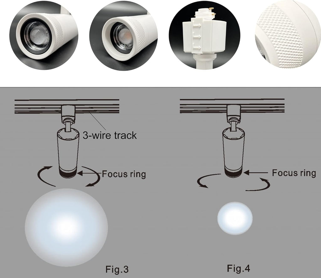 20W Zoom Dimmable LED Track Light Head Black 4000k K180