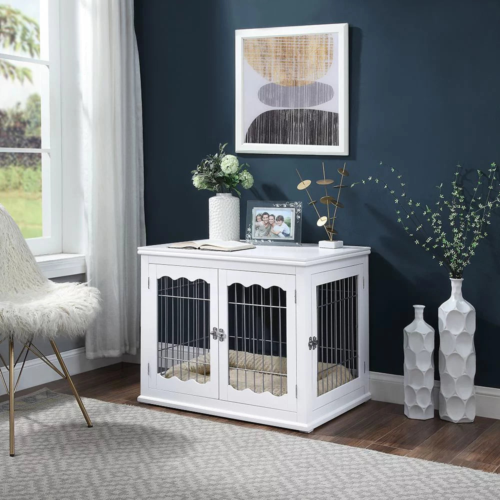 White Dog Crate with Pet Cushion Y16938