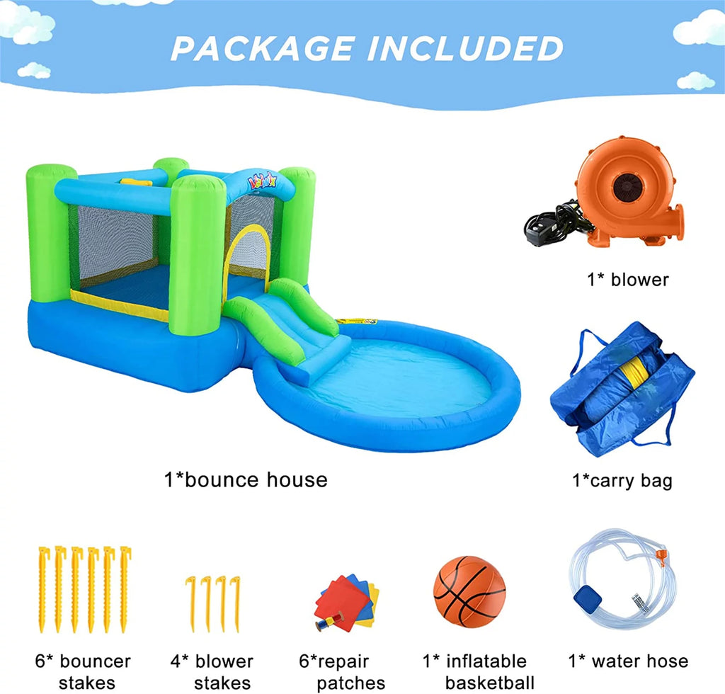 Inflatable Bounce House with Blower, Waterslide & Pool G87293