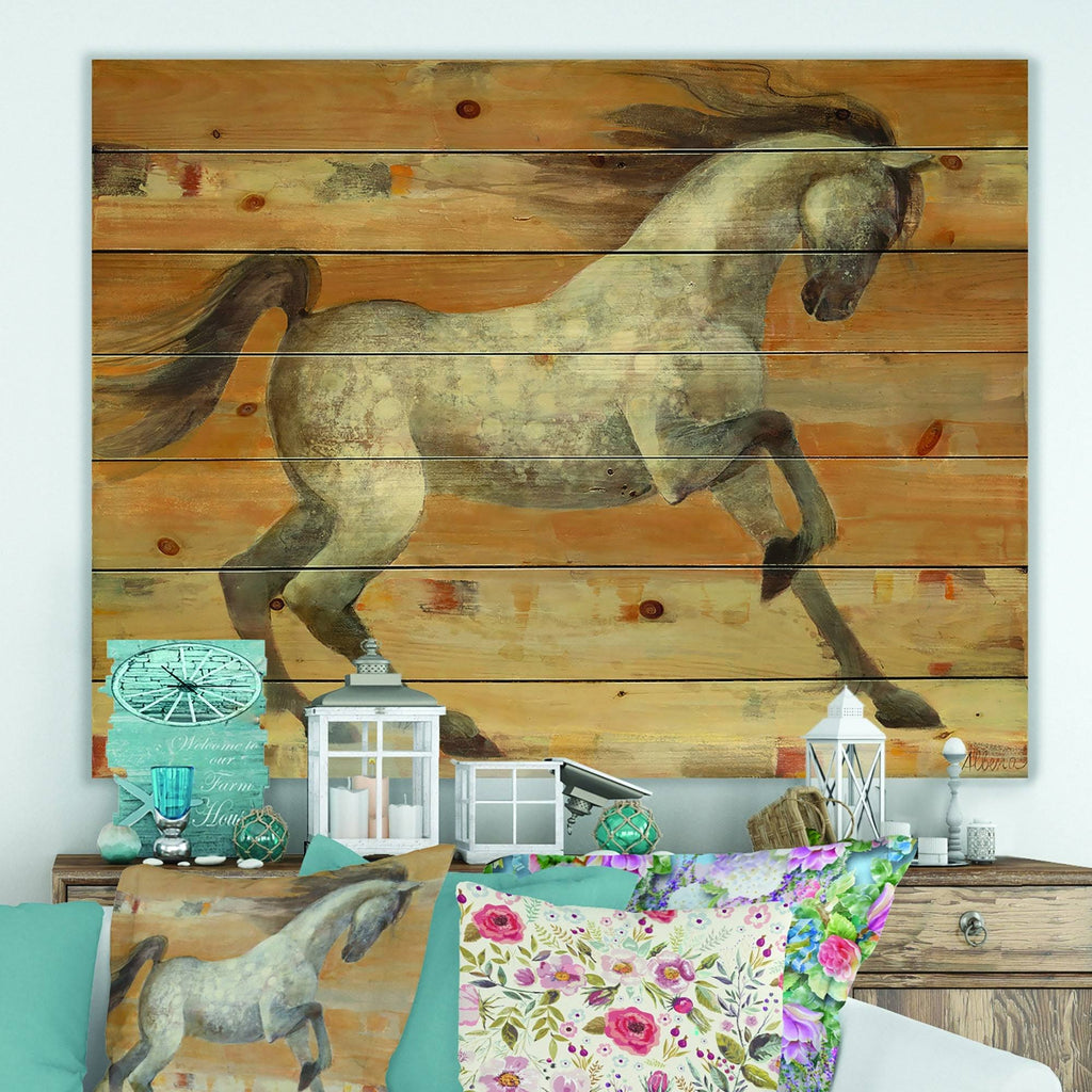 Brown Horse Print on Natural Pine Wood U180527