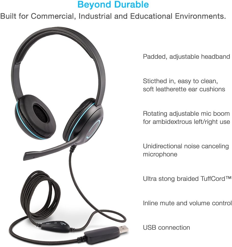 Stereo USB Headset with Noise Cancelling Mic and Adjustable Mic Boom F428127