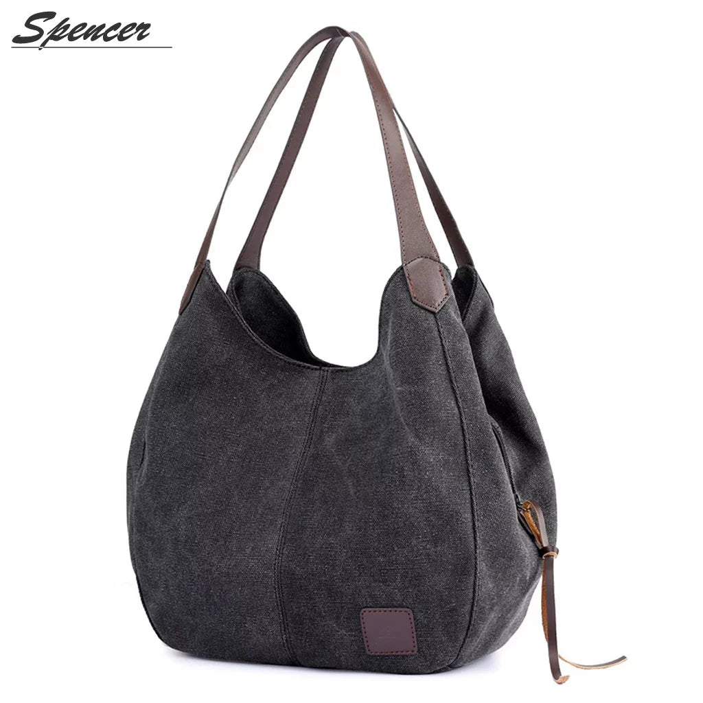 Women's Multi-pocket Cotton Canvas Tote Bag B23390