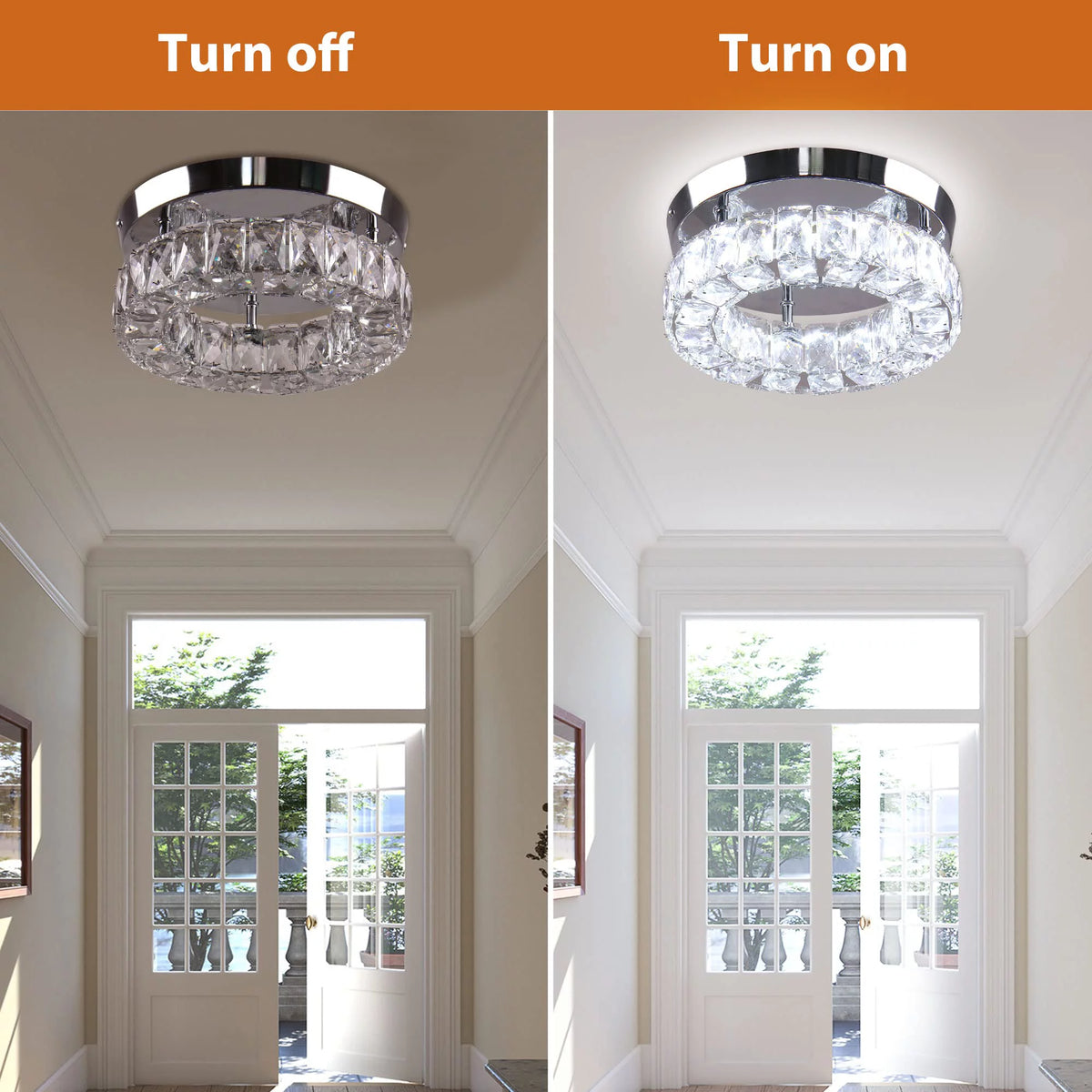 9.8" Crystal Flush Mount Ceiling Light Fixture 15 W 6000K T9486