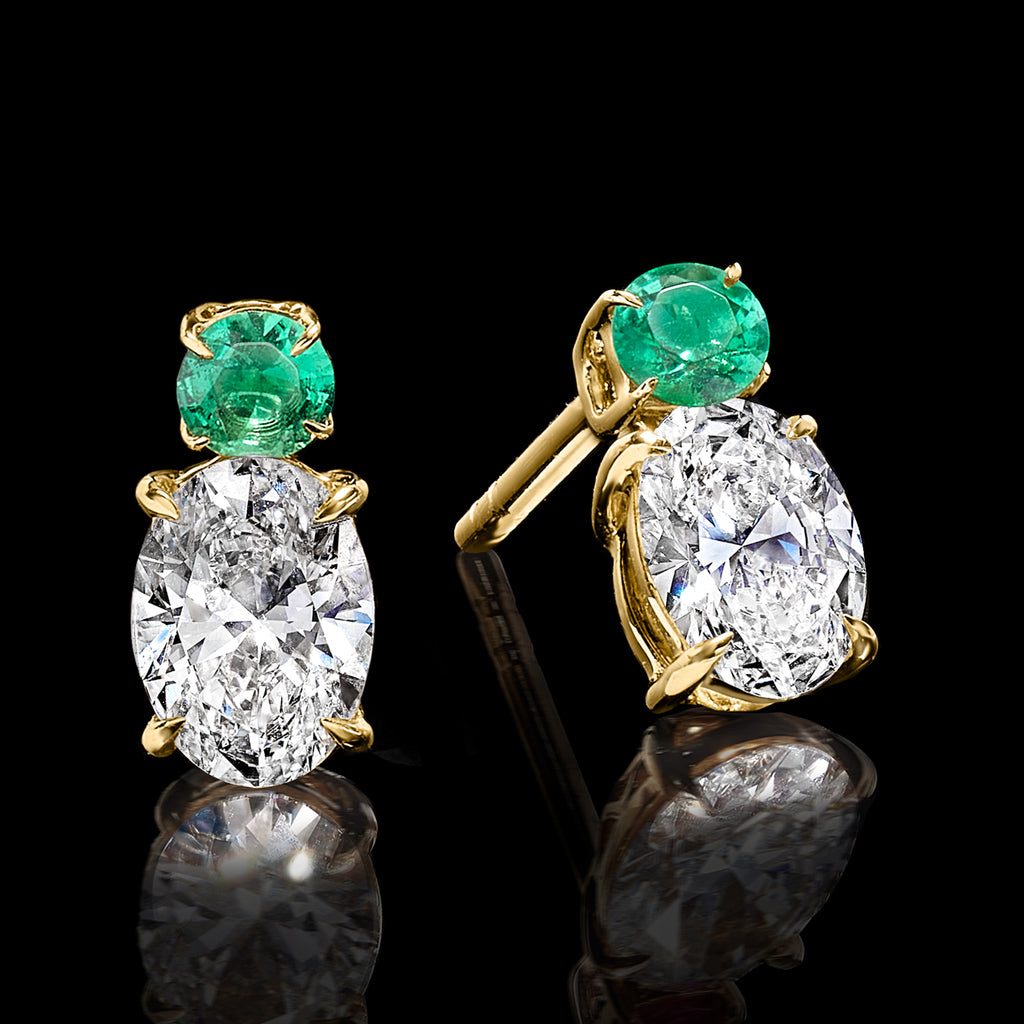 1.00 ct. t.w. Lab-Grown Diamond Drop Earrings with .10 ct. t.w. Emeralds in 14kt Yellow Gold S5194