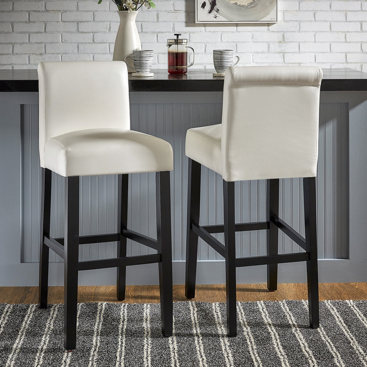 White Set of 2 Bar Stool Z354