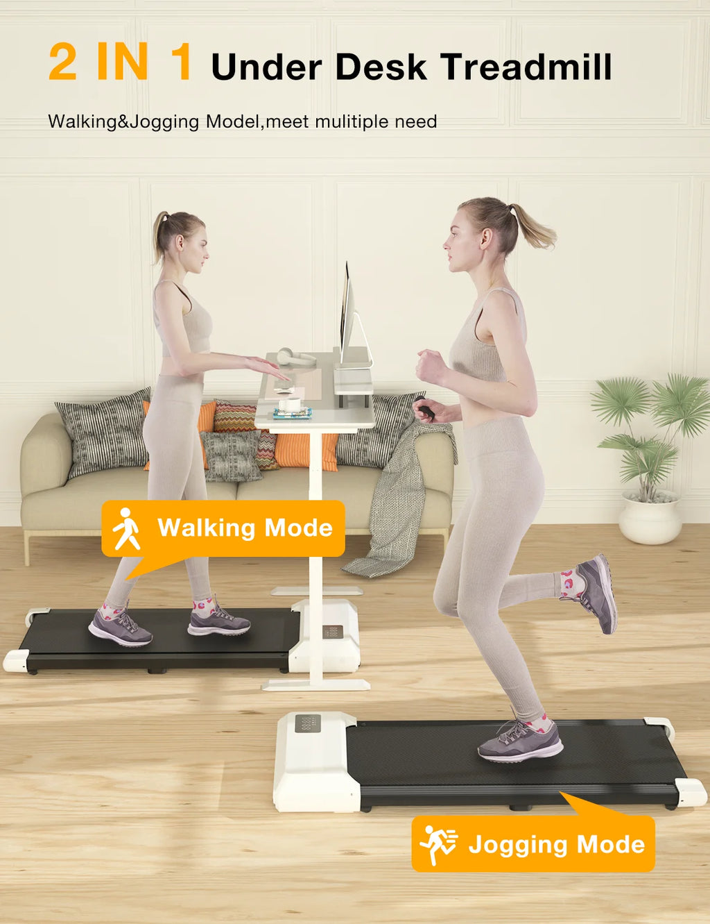 2.5Hp Walking Pad Under Desk Treadmill with Remote Control and LED Display M2463