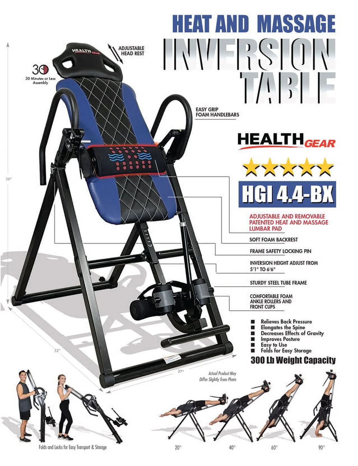 Blue Heat and Vibration Massage Inversion Table R271502