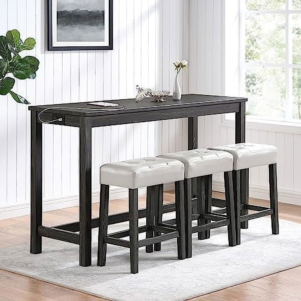 4 Piece Dining Table Set with Power Outlet and 3 Stools M66712