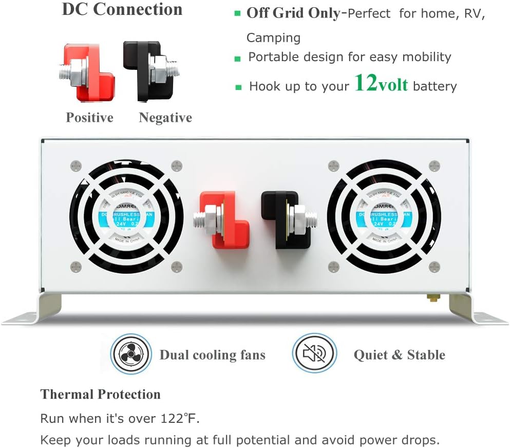 3500W Pure Sine Wave Power Inverter DC 48V to 110V 120V AC with Dual Outlets K713438