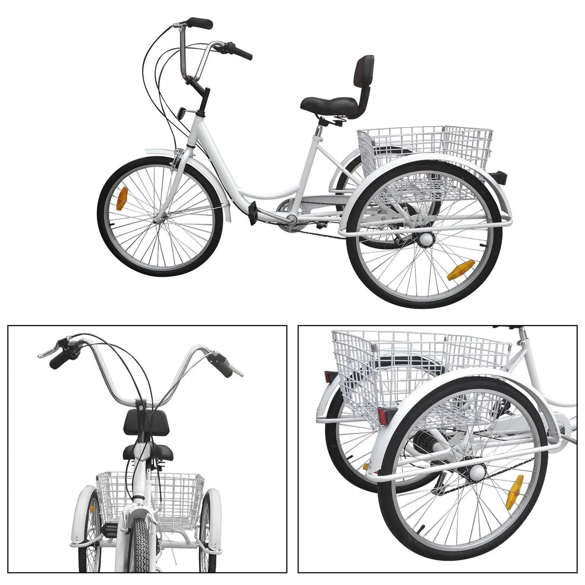 24 inch 7-Speed 3 Wheel Tricycle with Basket White/Yellow M29838