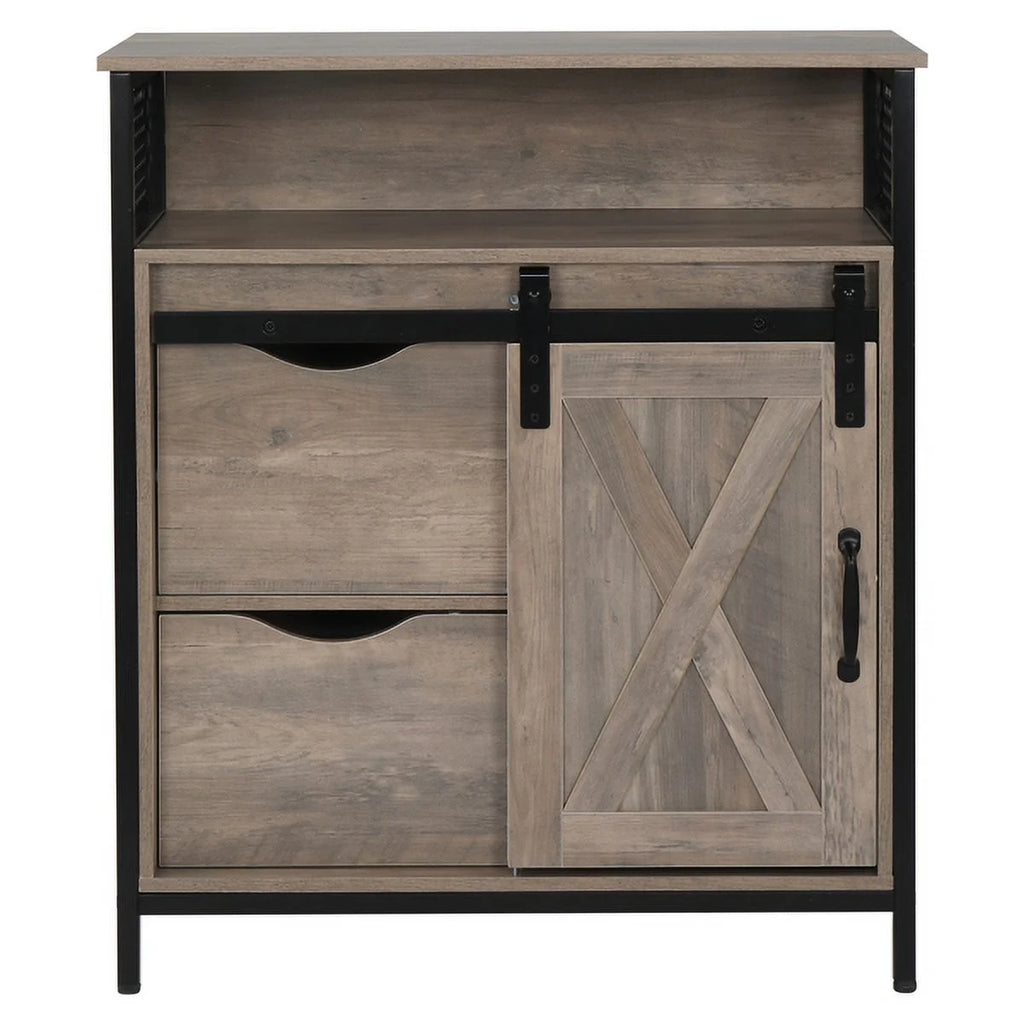 Gray Matte MDF Sliding Door Bathroom Cabinet with Two Drawers and Shelves U735225