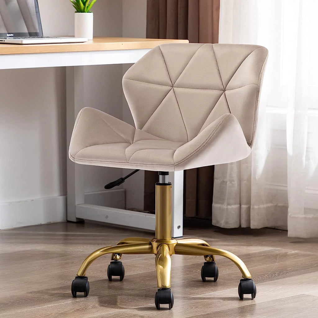 Khaki Velvet Swivel Office Chair with Wheels R4103