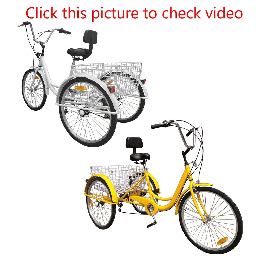 24 inch 7-Speed 3 Wheel Tricycle with Basket White/Yellow M29838
