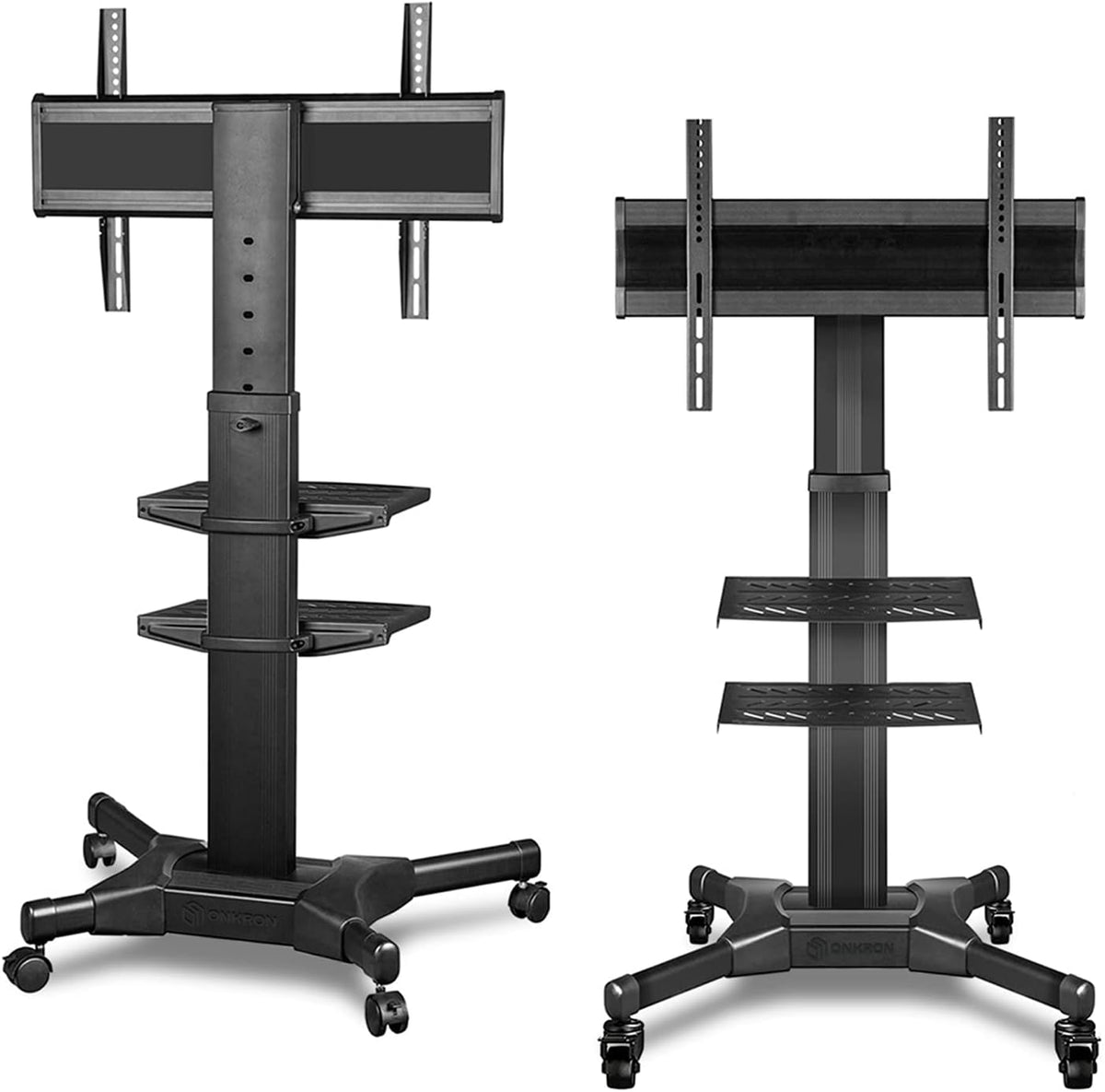 Mobile TV Stand Rolling TV Cart with Wheels for 32” – 55” LCD LED Flat Screen TVs with 2 Shelves Height Adjustable TV Trolley B963
