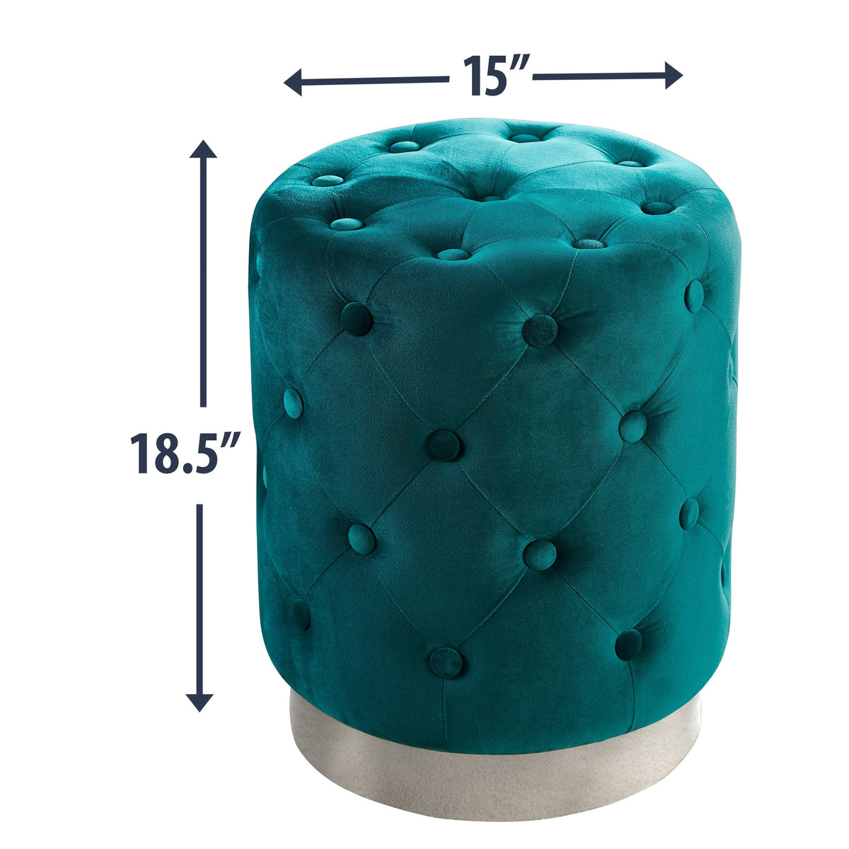 Teal Velvet Ottoman with Silver Metal Base C967172
