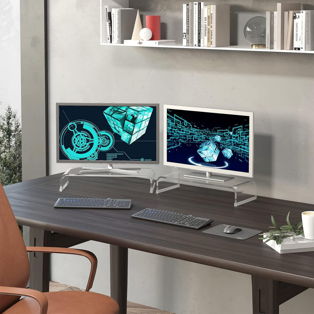 Acrylic Transparent Corner Computer Monitor Stand Riser 2 Pack 20” and 15” DIY Desktop Stand Riser Organizer with Anti-Slip Case C448