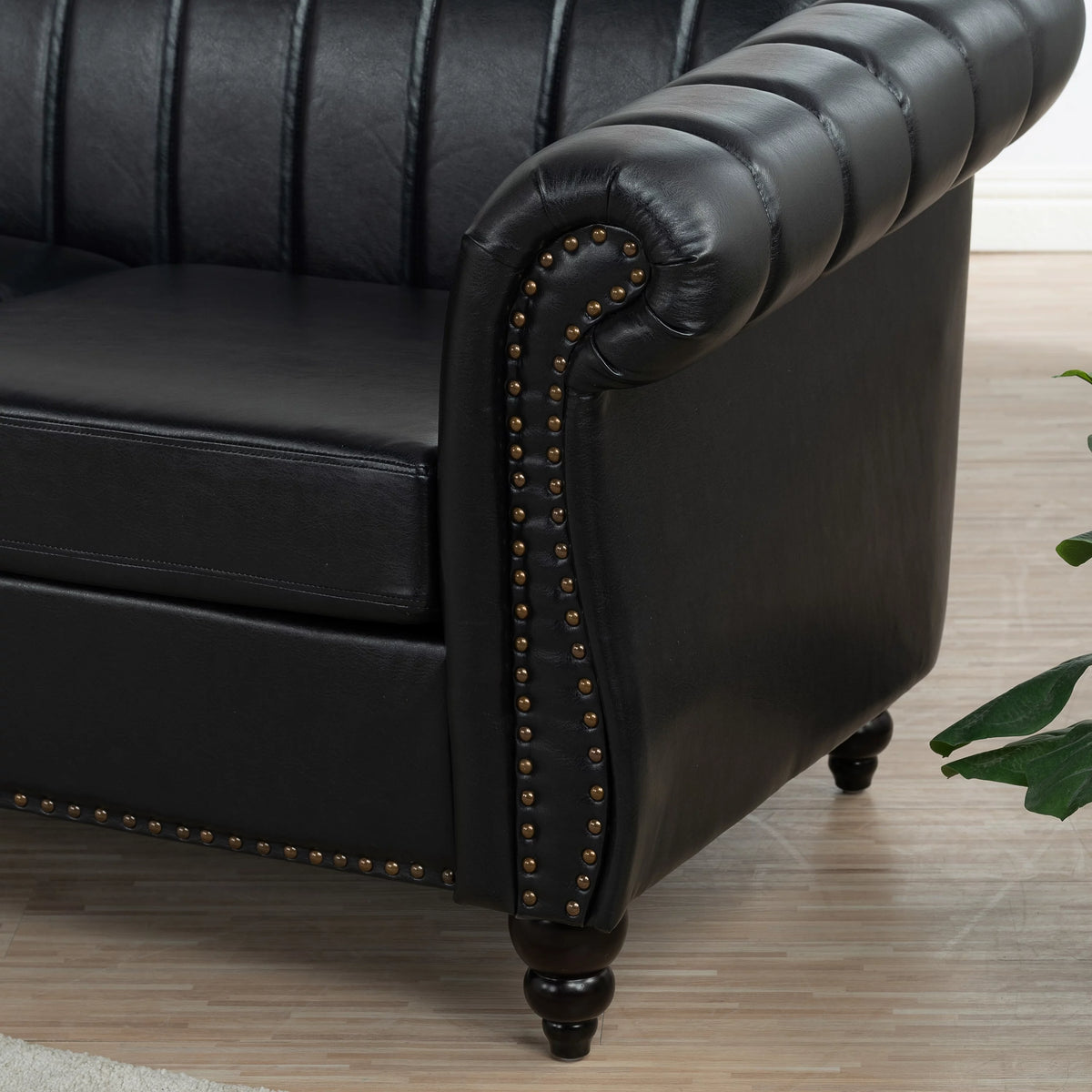 3 Seater Faux Leather Sofa with Rolled Arms V653336