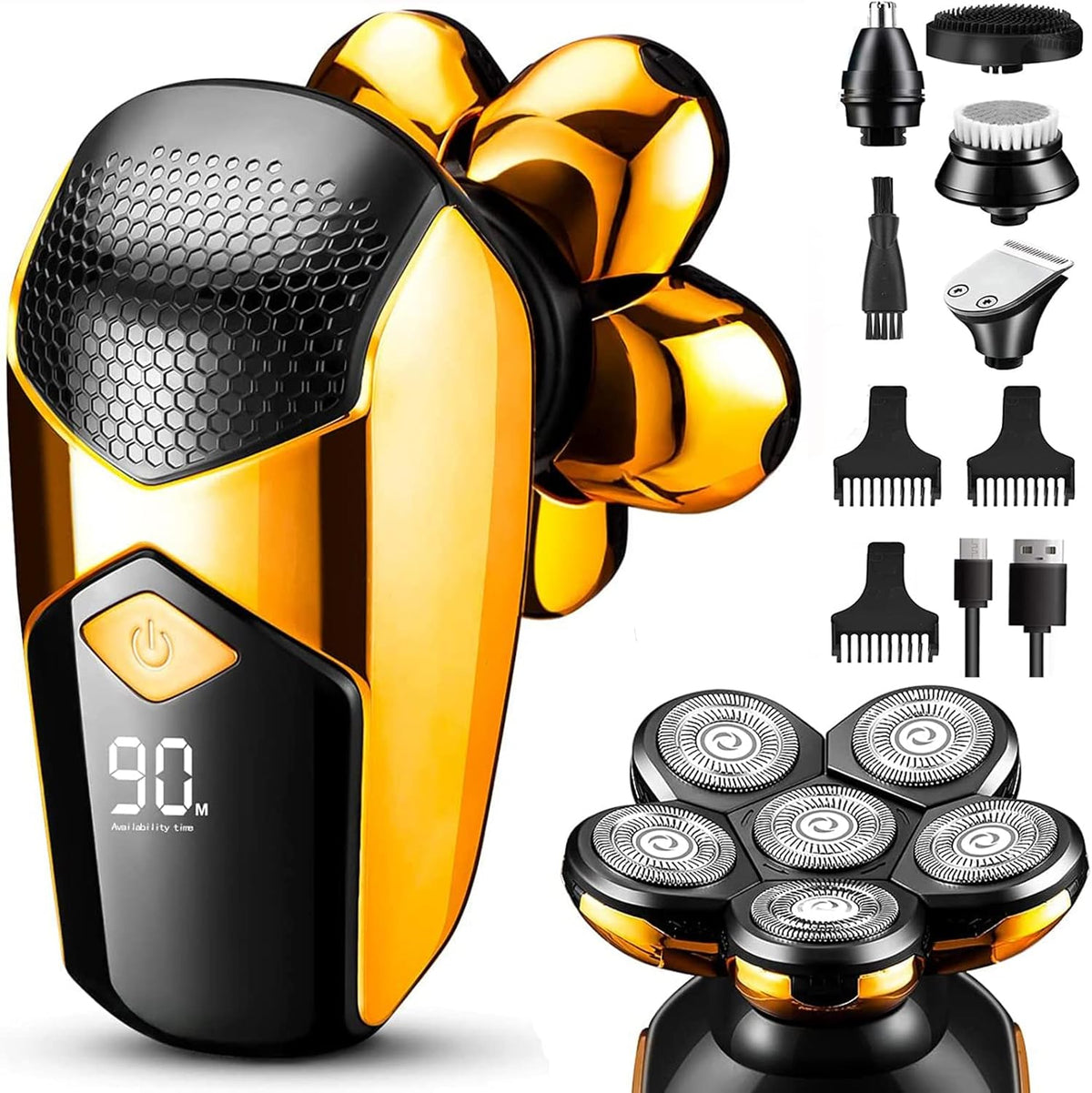 Cordless Electric Rotary Shaver Grooming Kit, Waterproof, LED Display, Fast Charge, Pack of 2 R6323