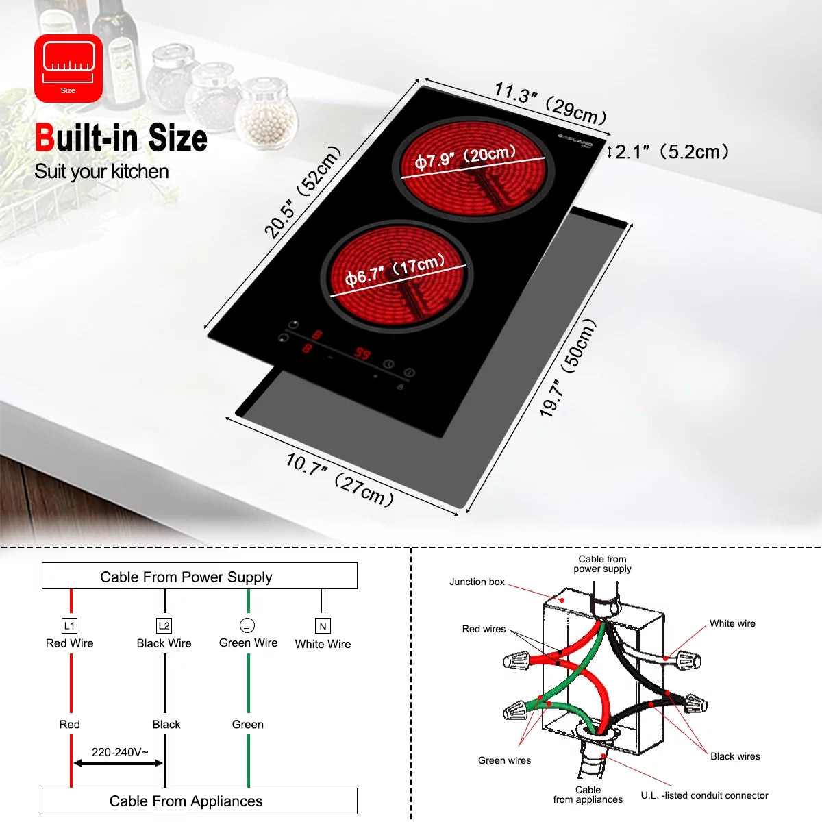 2 Burners Ceramic Glass Electric Cooktop M847289