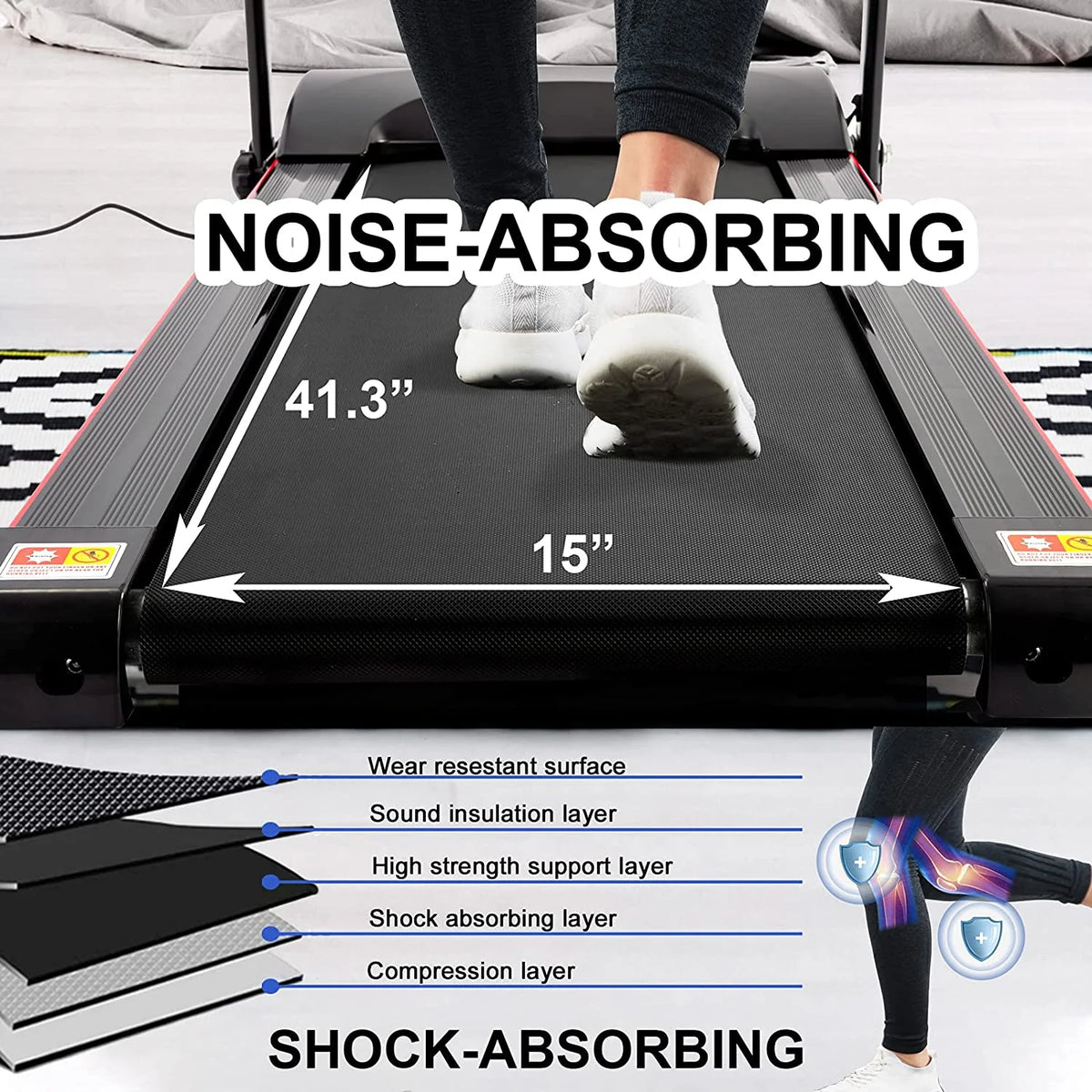 Folding Treadmill Portable Running Walking Jogging Exercise Machine With Phone Holder Black R353