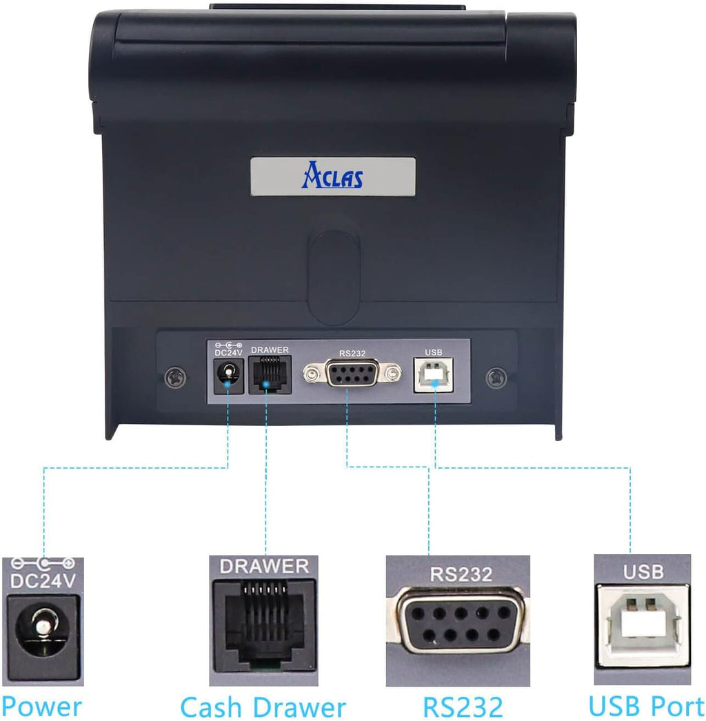 Thermal Receipt Printer 80mm with Auto Cutter Cash Drawer ESC/POS USB + D9 Serial Port B2000