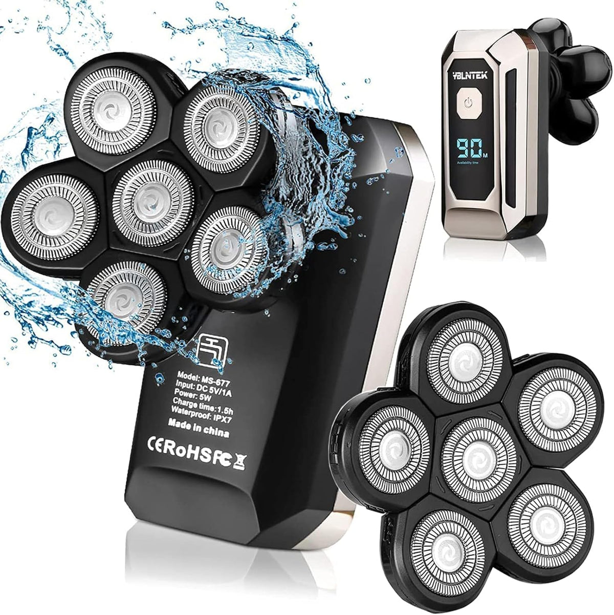 Cordless Electric Rotary Shaver Grooming Kit, Waterproof, LED Display, Fast Charge, Pack of 2 R6323