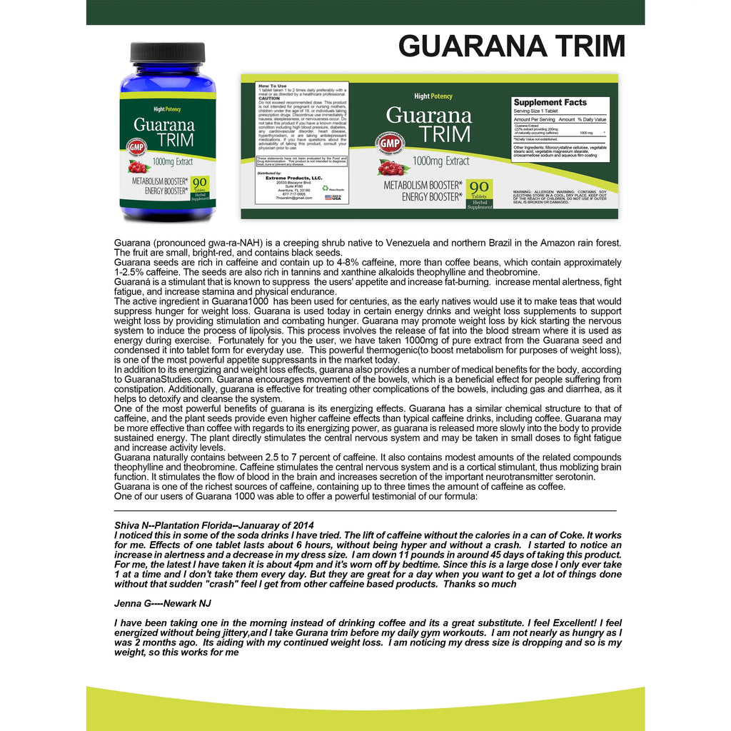 Guarana 1000-milligrams 90 Capsules U3842