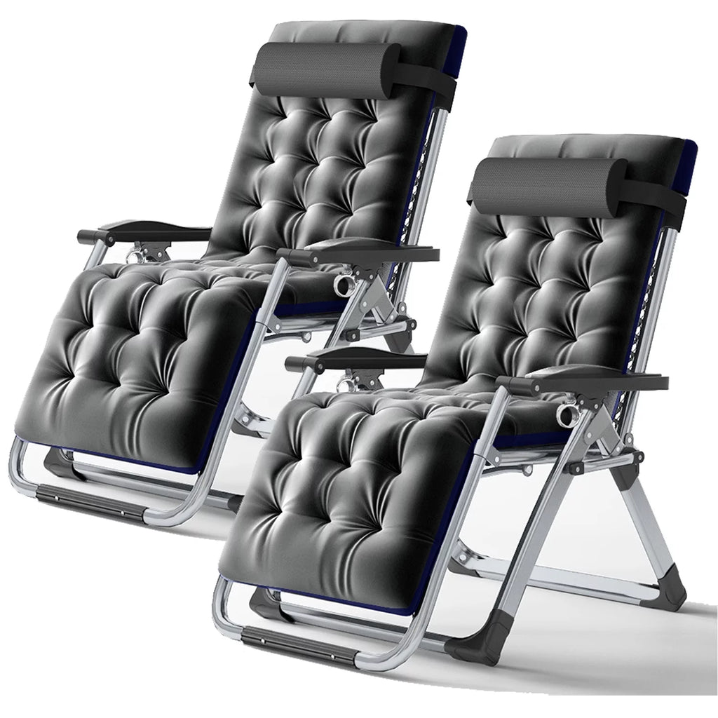 Zero Gravity Chair Set of 2 Gray Folding Recliner with Pillows and Cup Holder Y47697