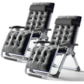 Zero Gravity Chair Set of 2 Gray Folding Recliner with Pillows and Cup Holder Y47697