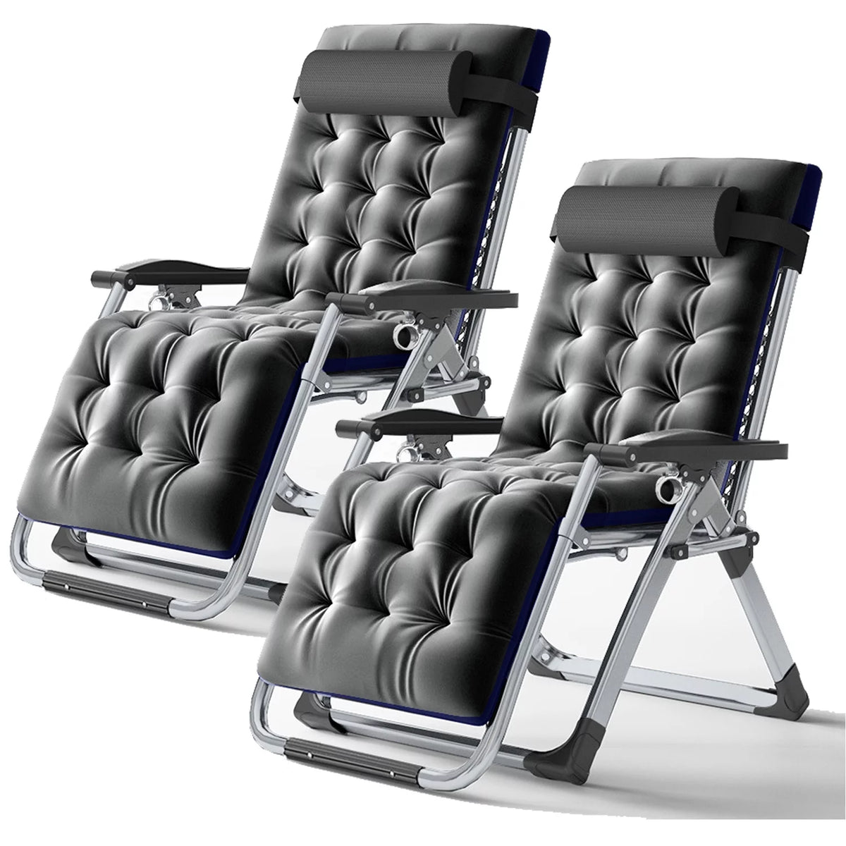 Zero Gravity Chair Set of 2 Gray Folding Recliner with Pillows and Cup Holder Y47697