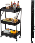 3 Tier Foldable Metal Rolling Cart with Wheels (Pink) S4930