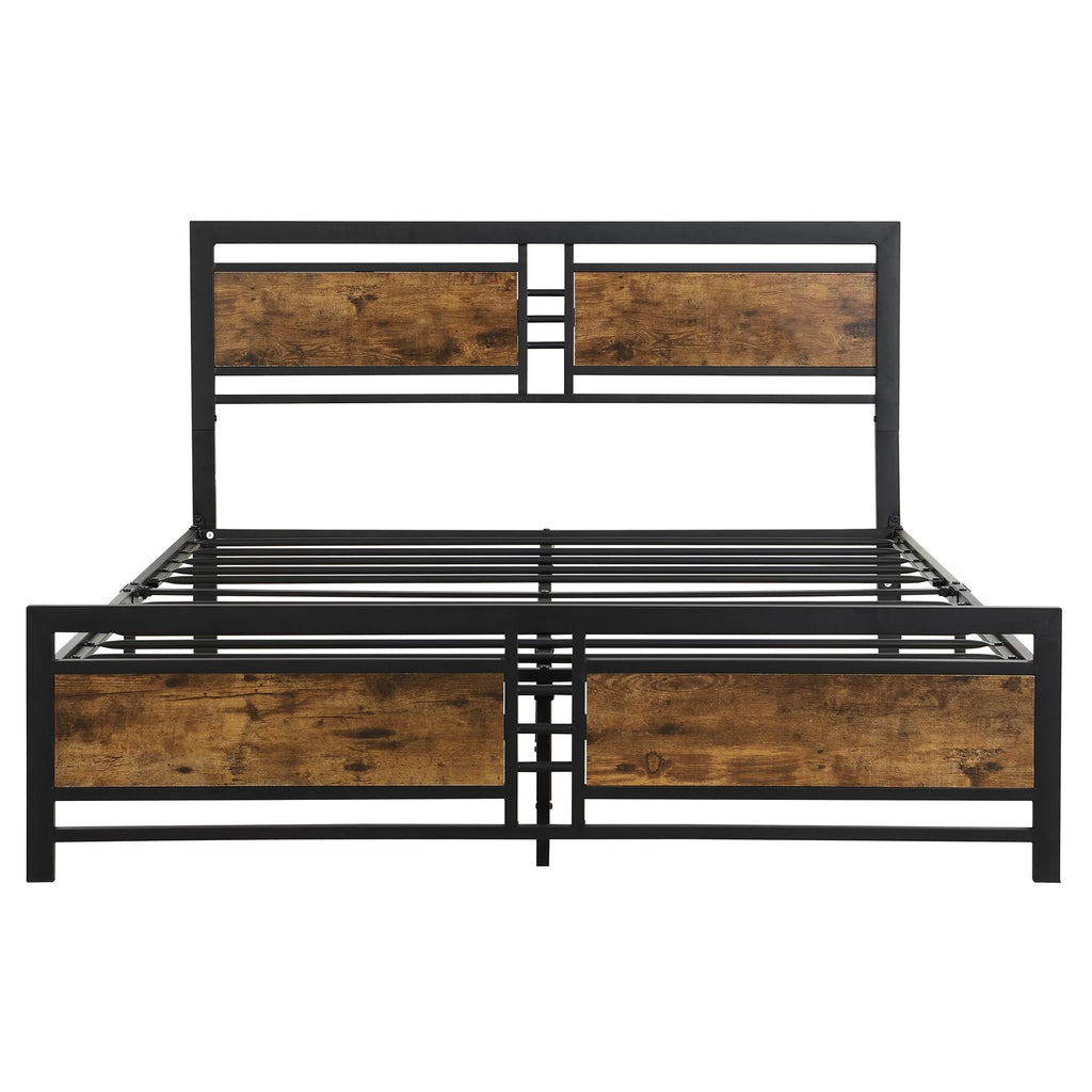 Black Full Size Wooden Headboard Metal Bed Frame W357