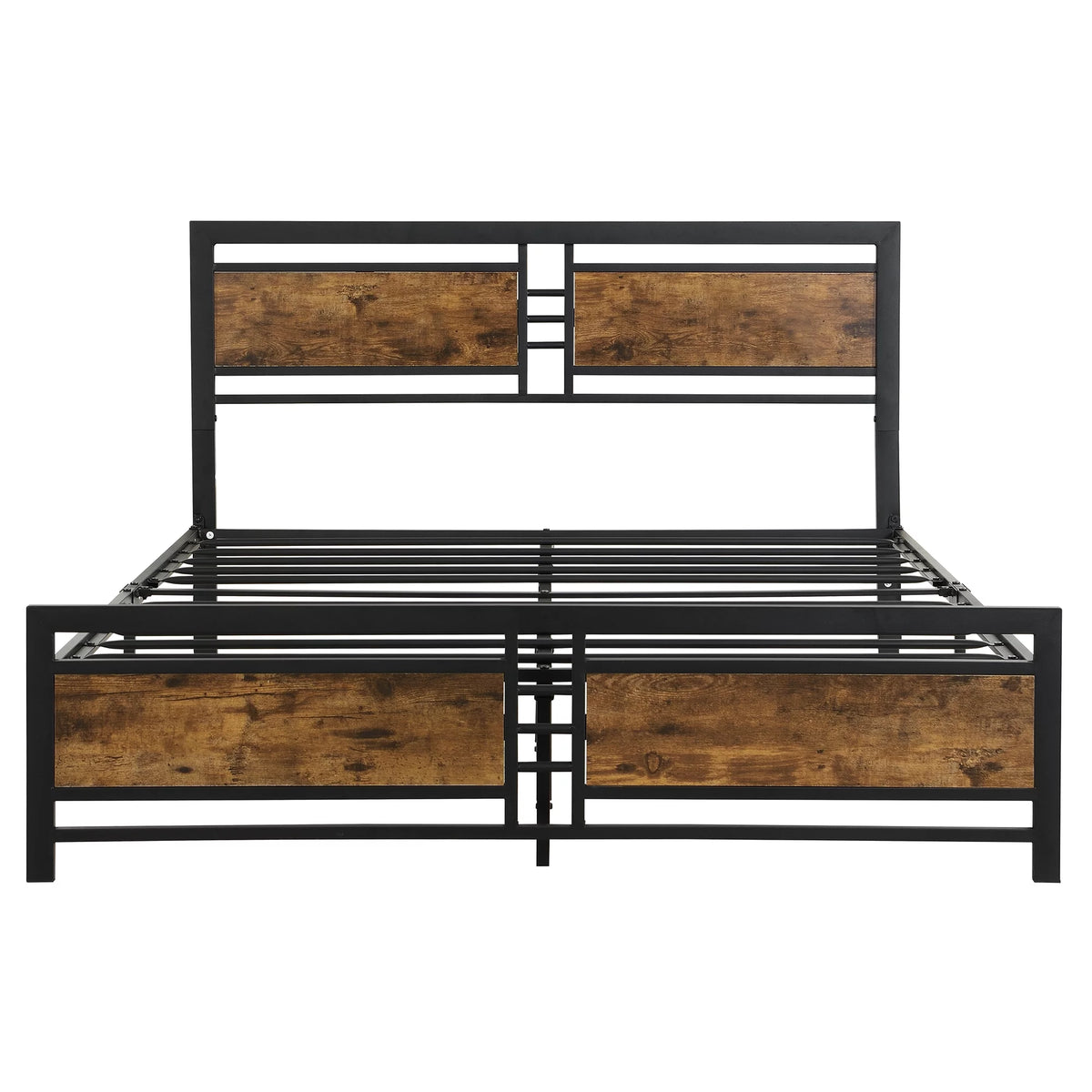 Black Full Size Wooden Headboard Metal Bed Frame W357
