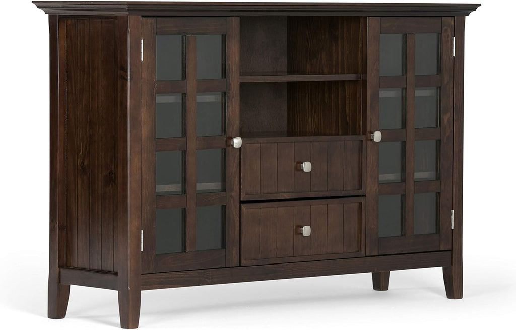 Black Solid Wood TV Media Stand with Storage Shelves and Cabinets E814176