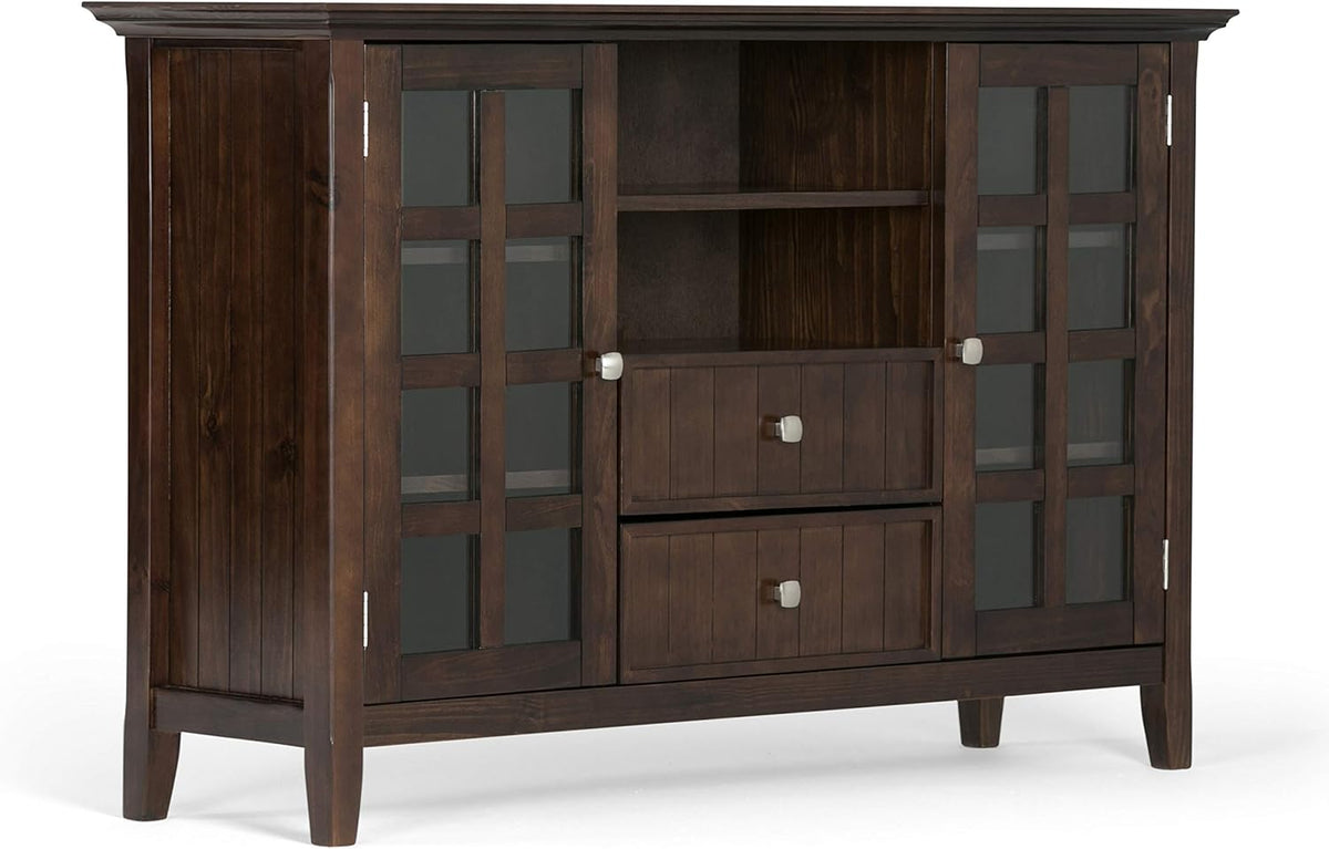 Black Solid Wood TV Media Stand with Storage Shelves and Cabinets E814176