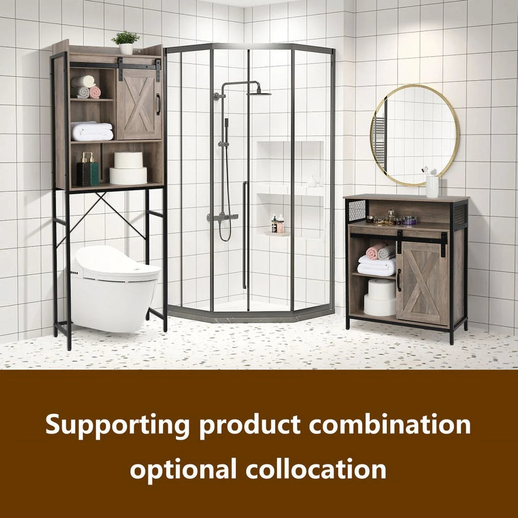 Gray Matte MDF Sliding Door Bathroom Cabinet with Two Drawers and Shelves U735225