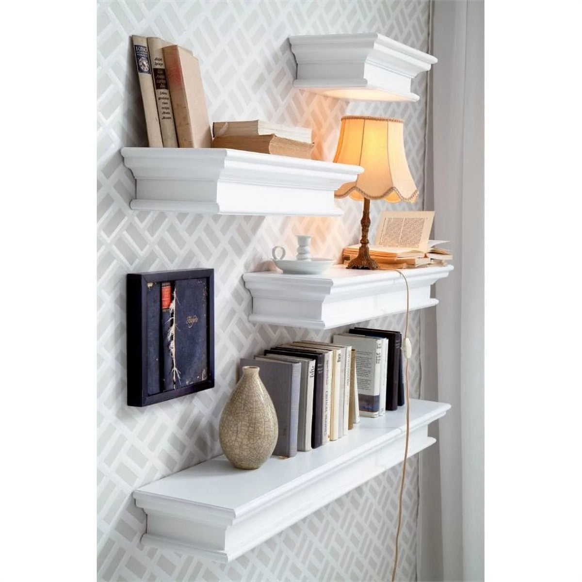 Modern Wood Extra Long Floating Wall Shelf in Pure White V45521