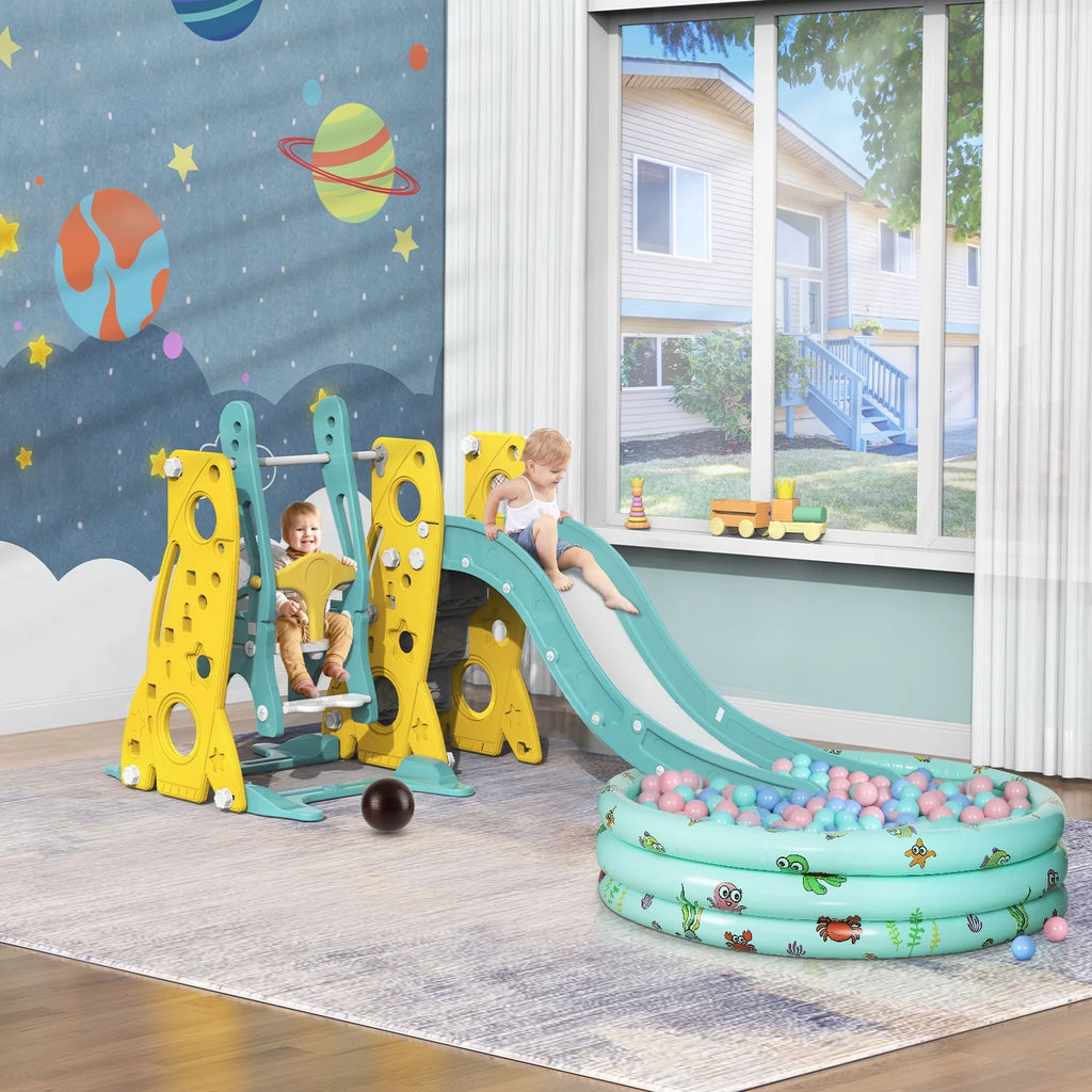 6 in 1 Toddler Slide and Swing Set with Basketball Hoop J305349