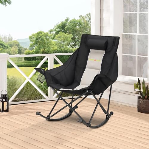 Oversized 400lbs Capacity 600D Oxford Rocking Camping Chair with Cup Holder C494