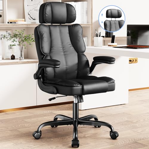 Black Leather Executive Office Chair with Lumbar Support B9252