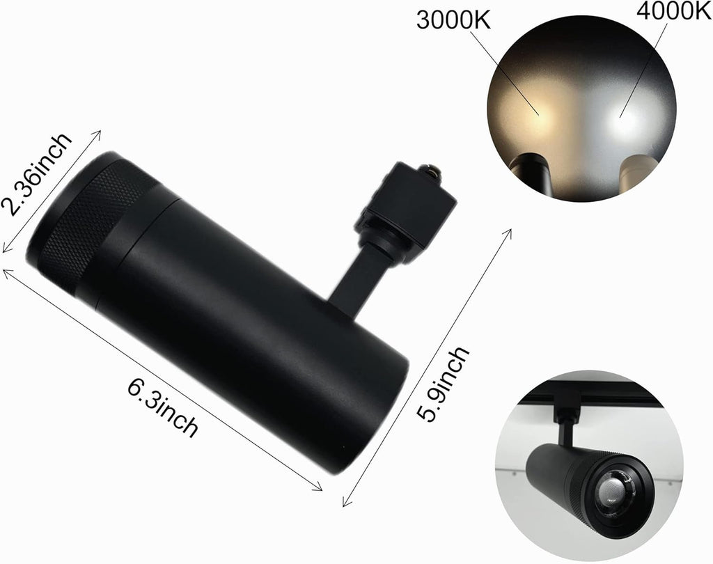 20W Zoom Dimmable LED Track Light Head Black 4000k K180