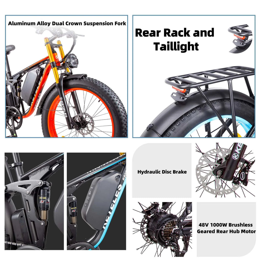 26" Electric Mountain Bike with 48V 17.5Ah Removable Battery 1000W Full Suspension Dual Hydraulic Disc Brake N121