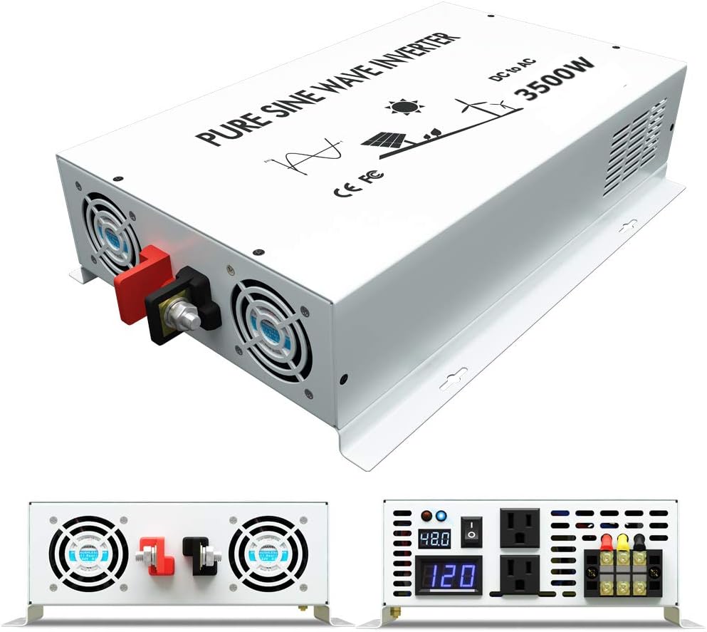 3500W Pure Sine Wave Power Inverter DC 48V to 110V 120V AC with Dual Outlets K713438