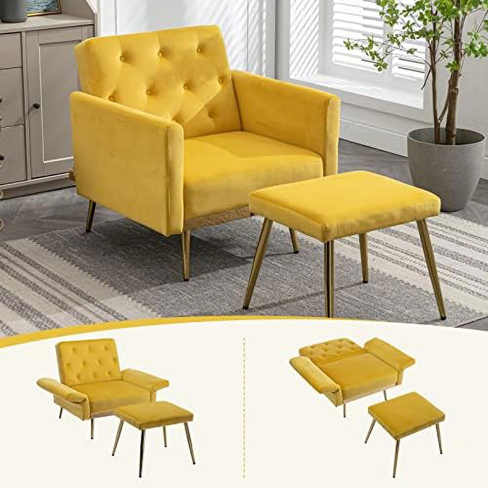 Olive Green Velvet Single Sofa Chair with Ottoman A66616