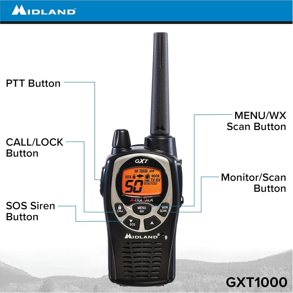 50 Channel GMRS Two-Way Radio Walkie Talkie Black/Silver Pack of 6 S728