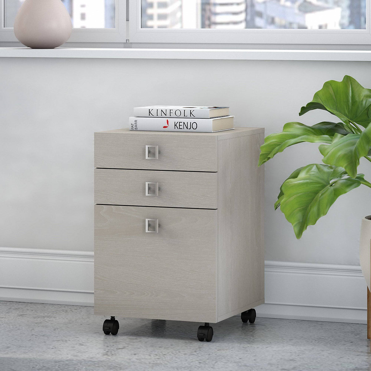 3 Drawer Mobile File Cabinet, Gray Sand C143