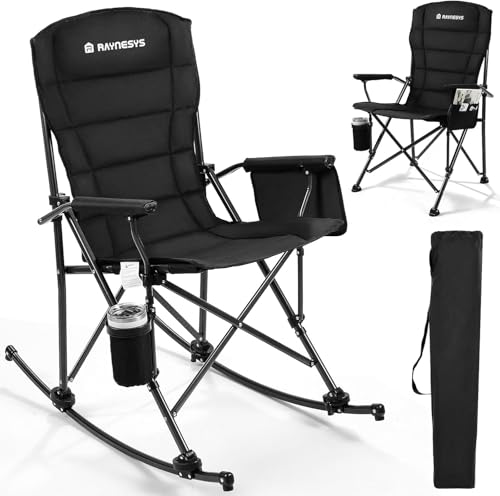 Folding Rocking Chair with Cup Holder & Side Pocket, Black T580428